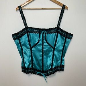 Torrid Blue Lingerie Top 2 Womens Plus Vintage Ribbon Lace Sexy Overbust Y2K